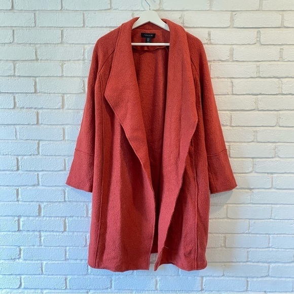 Tahari Burnt Orange Boiled Wool Open Front Long Coat Jacket Women’s Size Small - Picture 1 of 10